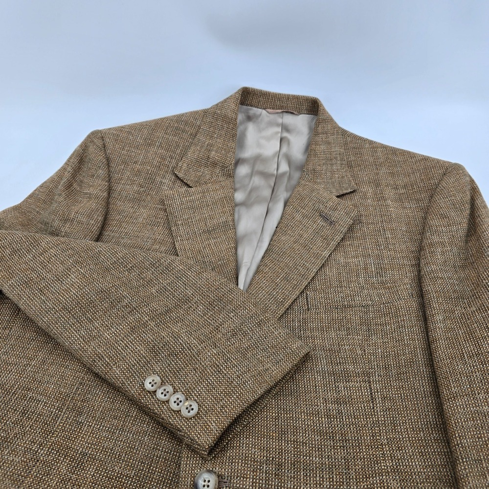 Bullock & Jones Blazer Mens Silk Linen Wool Hopsack Sport Coat Brown Tan 43R